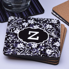 Personalisiertes Monogramm Schwarz Blumenmuster Bierdeckel