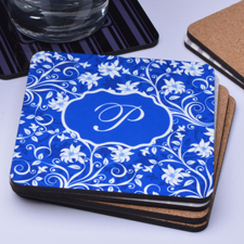 Personalisiertes Monogramm Blau Blumenmuster Bierdeckel