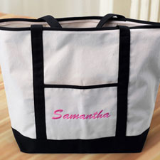 Schwarze Bestickte Stofftasche Groß mit Reißverschluss