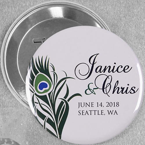 Save the Date Pfauenfeder Button 76mm