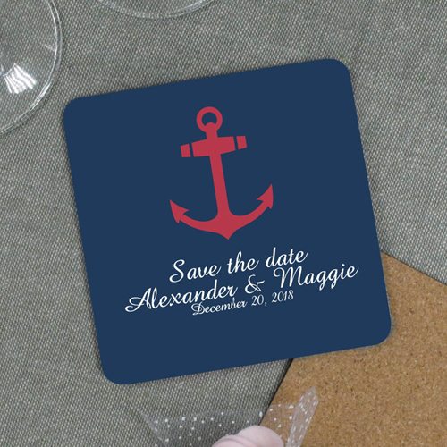 Roter Anker Blauer Grund Hochzeit Personalisierter Bierdeckel