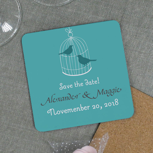Verliebte Vögel Hochzeit Einladung Vintage Bierdeckel