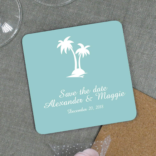 Palme Insel Hochzeit Bierdeckel Save the Date