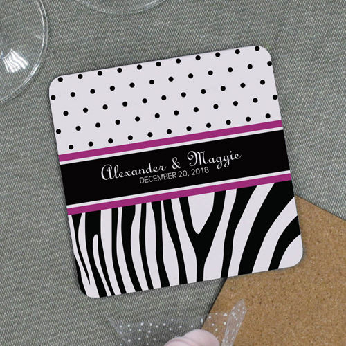 Punkte und Zebra Hochzeitseinladung Bierdeckel