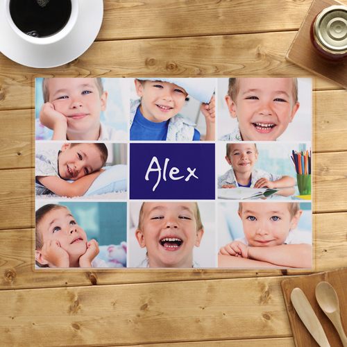 Collage Blau 8 Fotos, Personalisierter Tischset