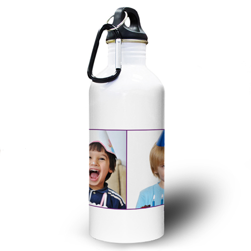 Collage Zwei Fotos Lila Zwei Textboxen Wasserflasche zum Personalisieren