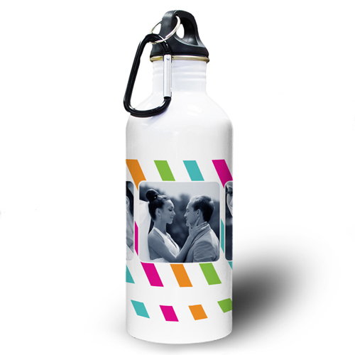 Bunte Streifen Collage Drei Fotos Textbox Wasserflasche