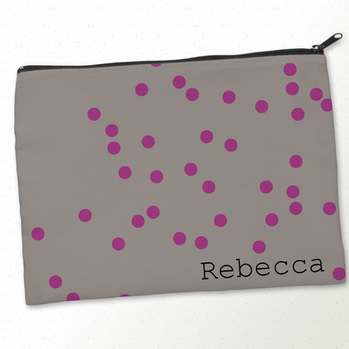 Beiger Zipp Lila Punkte Kosmetiktasche 24,1 x 33,0 cm