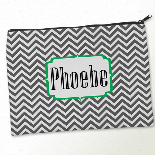 Monogramm Grau & Grün Kosmetiktasche 24,1 x 33,0 cm Beide Seiten gleiches Motiv