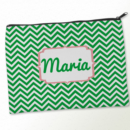 Monogramm Grün & Rosa Kosmetiktasche 24,1 x 33,0 cm Beide Seiten gleiches Motiv