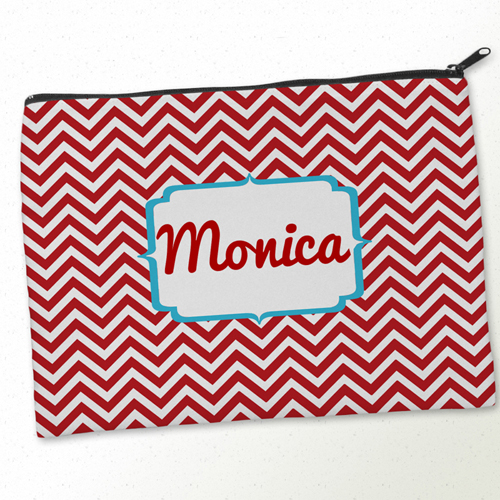 Monogramm Rot & Aqua Kosmetiktasche 24,1 x 33,0 cm Beide Seiten gleiches Motiv