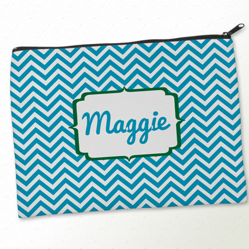 Monogramm Türkis & Grün Kosmetiktasche 24,1 x 33,0 cm Beide Seiten gleiches Motiv