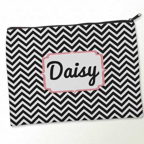 Monogramm Schwarz & Rosa Kosmetiktasche 24,1 x 33,0 cm Beide Seiten gleiches Motiv