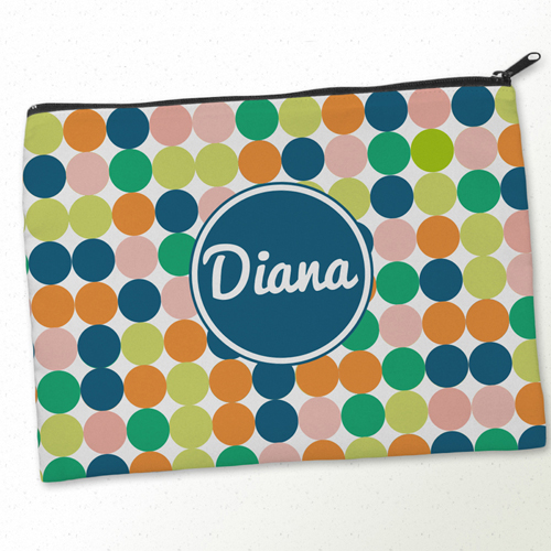 Blaue und Weiße Große Punkte Beiger Zipp Clutch Gleiches Motiv 24,1 x 33,0 cm
