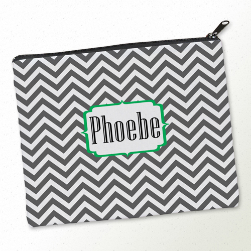 Graue Zickzack Kosmetiktasche Grünes Monogramm Gestalten 20,3 x 25,4 cm
