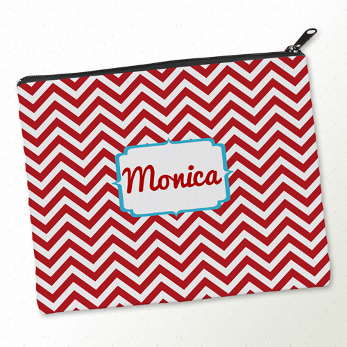 Rote Zickzack Kosmetiktasche Aqua Monogramm Gestalten 20,3 x 25,4 cm