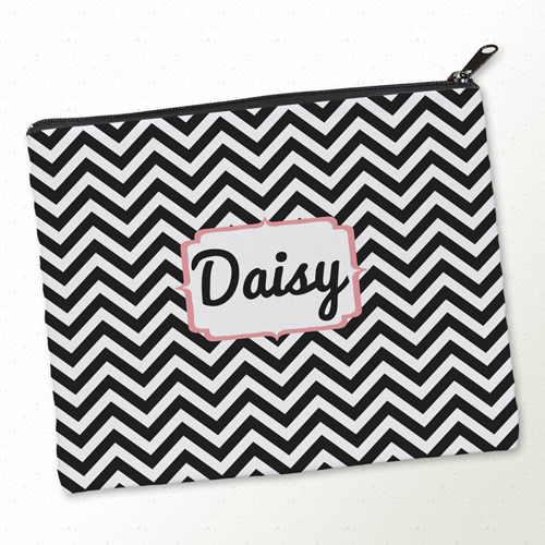 Schwarz Rosa Zickzack Kosmetiktasche Monogramm Gestalten 20,3 x 25,4 cm