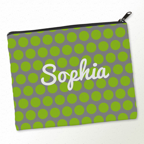 Grüne Große Punkte Kosmetiktasche Mein Design 20,3 x 25,4 cm