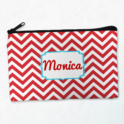 Rot und Aqua Monogramm Kosmetiktasche 12,7 x 20,3 cm