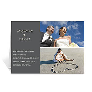 Kollage Hochzeitseinladung, 12,7 cm x 17,8 cm, Doppelkarte Anthrazit, elegant