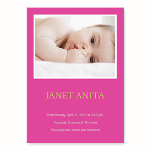 Baby-ist-da, 12,7 cm x 17,8 cm, einfache Karte, Pink
