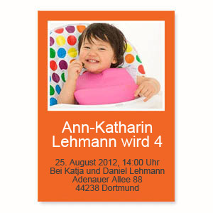 Geburtstagseinladung, 12,7 cm x 17,8 cm,  einfache Karte, Orange