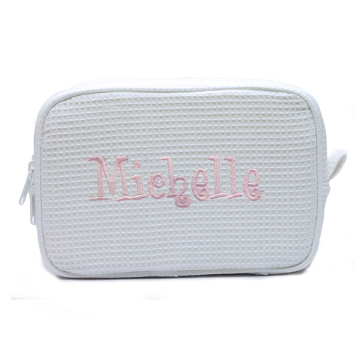 Weiße Bestickte Waffelmuster Kosmetiktasche 15,7 x 22,9 cm