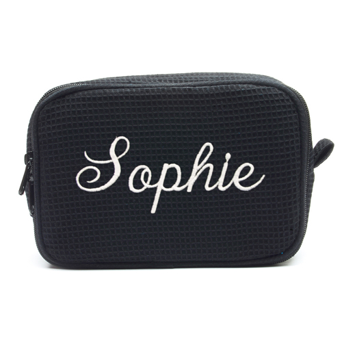Schwarze Bestickte Waffelmuster Kosmetiktasche 15,7 x 22,9 cm