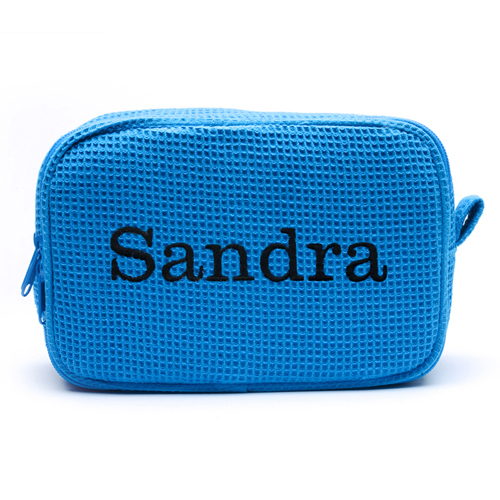 Türkis Blaue Bestickte Waffelmuster Kosmetiktasche 15,7 x 22,9 cm