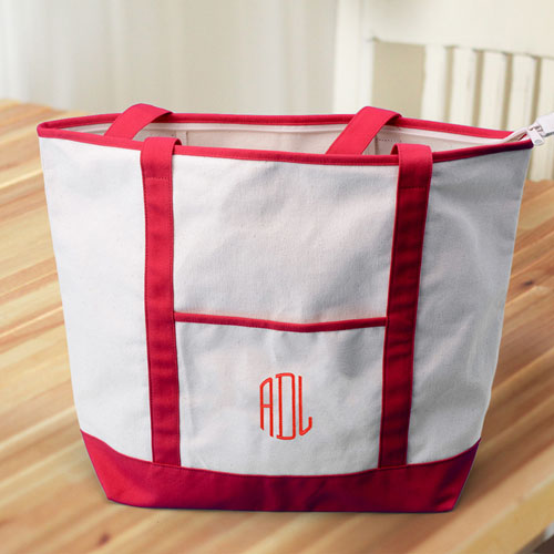 Rote Bestickte Große Stofftasche mit 3 Buchstaben und Reißverschluss