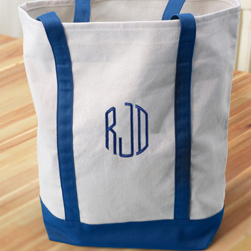 Bestickte Stofftasche Medium 3 Buchstaben Blau