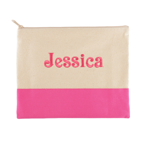Besticktes Schminktäschchen Pink Name 19 x 23 cm