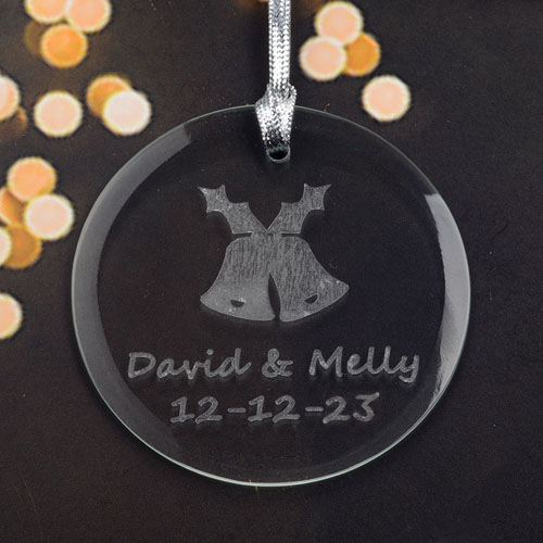 Glocken zur Mitternachtsmette Baumschmuck Personalisieren Gravur Glas Rund