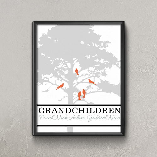 Grauer Stammbaum Fünf Vögel Personalisiertes Poster Klein 21,6 x 27,9 cm