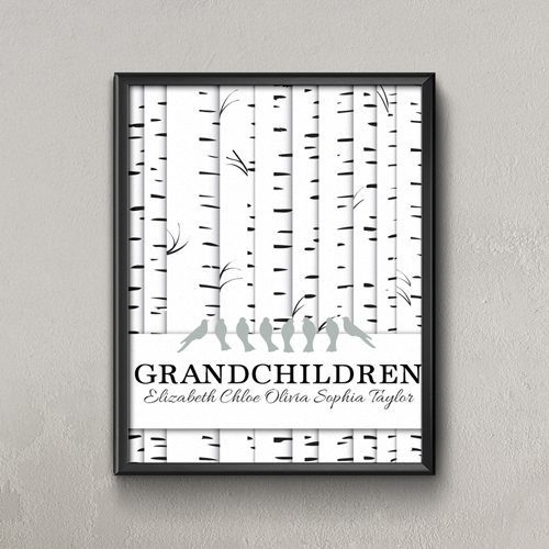 Stammbaum Acht Graue Vögel Personalisiertes Poster Klein 21,6 x 27,9 cm