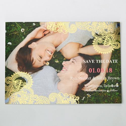 Strahlendes Glück Gold Save the Date Einladungskarte Gestalten 127x178