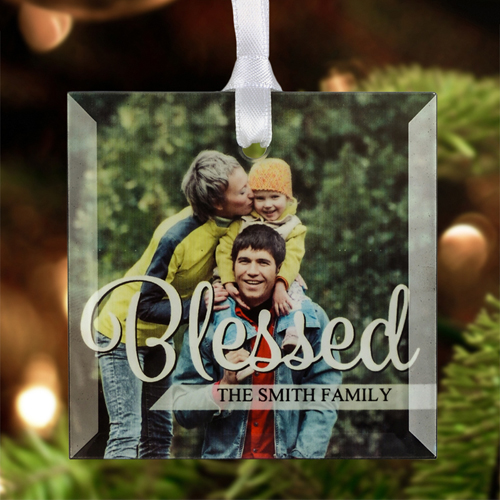 Gesegnete Weihnachten Glasschmuck Personalisieren Foto Quadrat