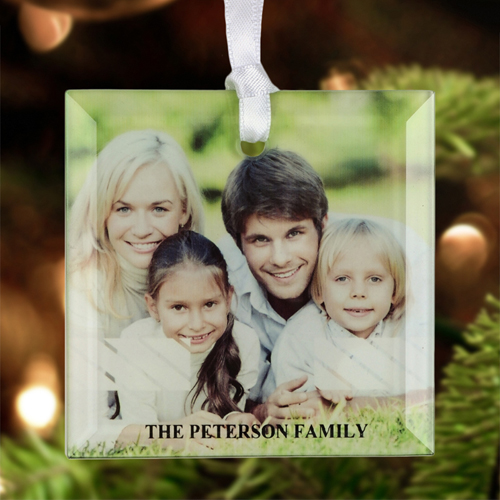 Familienglück Weihnachten Glasschmuck Personalisieren Quadrat