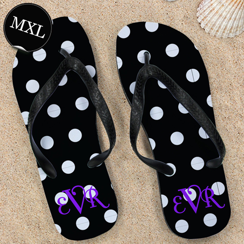 Weiße Punkte mit schwarzen Riemen Strandsandalen Herrn XL Zehentrenner