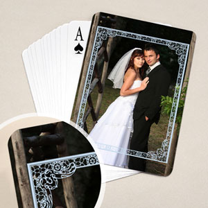 Hochzeitskartenspiel mit blauem Rahmen