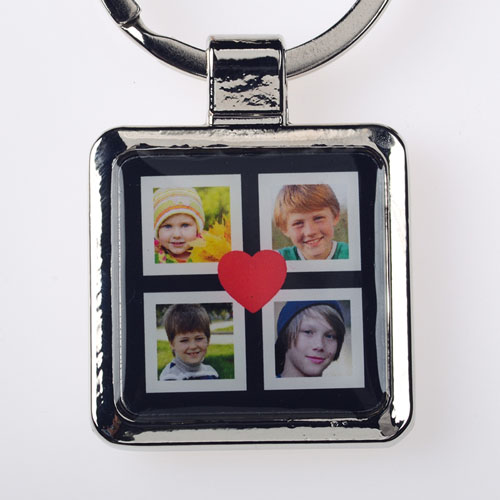Schlüsselanhänger Collage Vier Fotos Schwarz Personalisieren