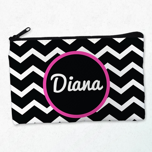 Schwarz Monogramm Schminktasche Reißverschluß Personalisieren 10,2 x 17,8 cm