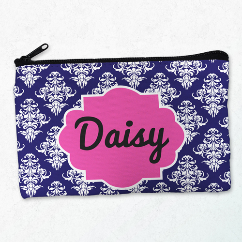 Vintage Navy Blau Schminktasche Reißverschluß Personalisieren 10,2 x 17,8 cm