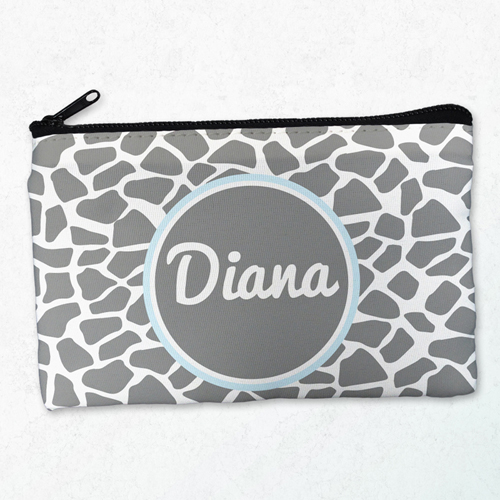 Leopard Grau Schminktasche Reißverschluß Personalisieren 10,2 x 17,8 cm