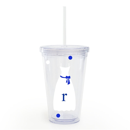 Doppelwand Acrylbecher Brautjungfer blau weiß Personalisieren