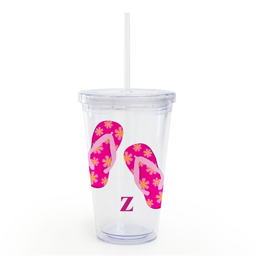 Doppelwand Acrylbecher Strandschuhe Pink Personalisieren Gestalten