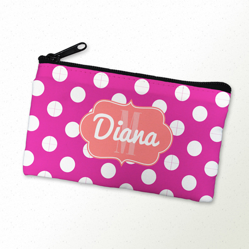 Pink Punkte Schmicktasche Reißverschluß Personalisieren 10,2 x 17,8 cm