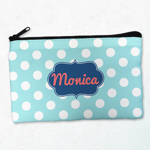 Weiße Punkte Aqua Schminktasche Beide Seiten gleich Personalisieren