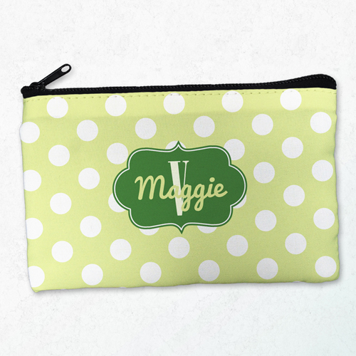 Weiße Punkte Grüne Schminktasche Beide Seiten gleich Personalisieren