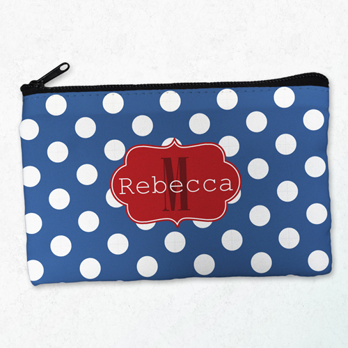 Weiße Punkte Navy Schminktasche Beide Seiten gleich Personalisieren